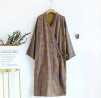 Муслиновый халат, код 305, стандарт, коричневый желтый