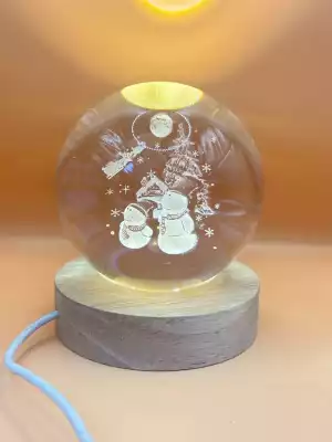 Светильник "Снеговики у ёлки", стеклянный