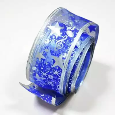 Лента декоративная с нотами и звездами, 6 см, синий