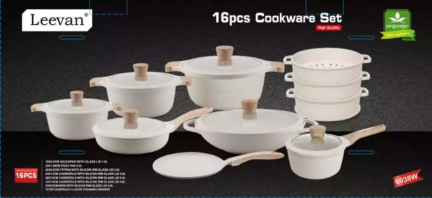 Набор посуды Leevan 6038W, 16 предметов, белый