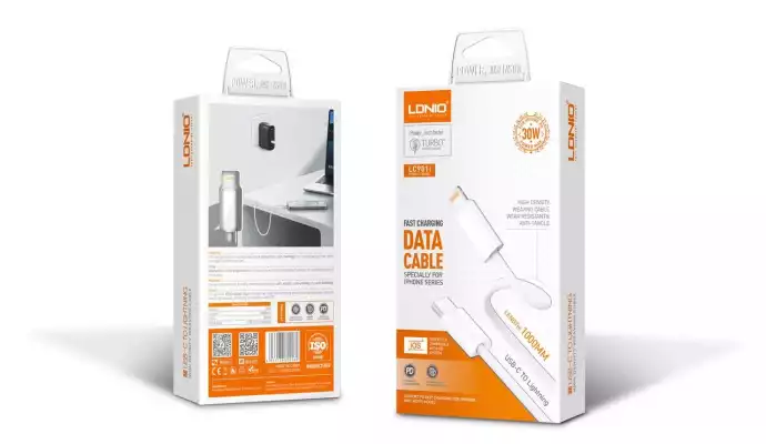 Кабель LDNIO USB TypeC (M), Lightning (M), 1 м, белый