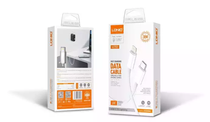 Кабель LDNIO USB TypeC (M), Lightning (M), 2 м, белый