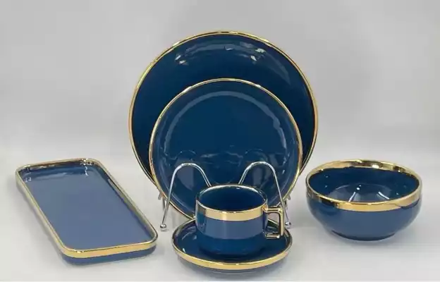 Сервиз чайно-столовый ,Katherina  32 в 1 синий с золотистыми краями