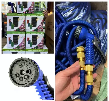 Шланг садовый с распылителем растягивающийся для полива, 22м