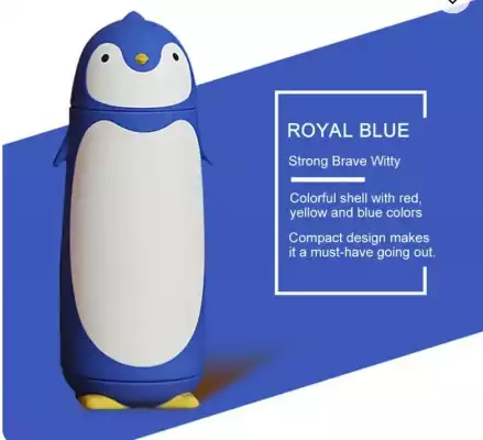 Милая бутылка, термос в виде пингвина синяя