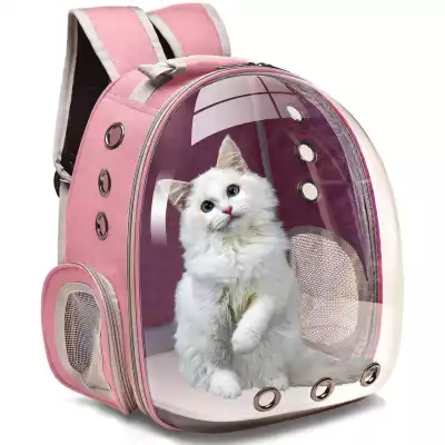 Рюкзак переноска для кошек и собак с панорамным видом, розовый