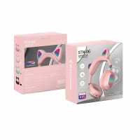Беспроводные детские наушники с ушками и подсветкой Cat Ear STN-06, розовыйцвет