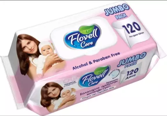 Влажные салфетки Flovell Care 120 шт, розовые